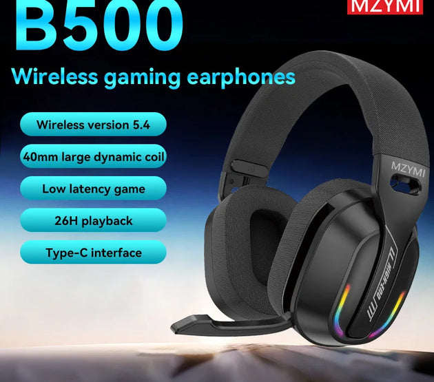 MZYMI Foldable Over Ear Headset B500 RGB Wireless Gaming Earphone Low Latency Outdoor Sport Headphone Built-in Mic For PC