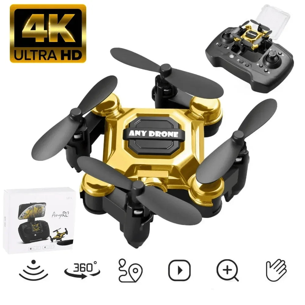 Foldable Mini Drone with 4K Camera, RC Drone for Kids and Adults, FPV Drone Quadcopter with 360 Flip,Trajectory Flight-Gold
