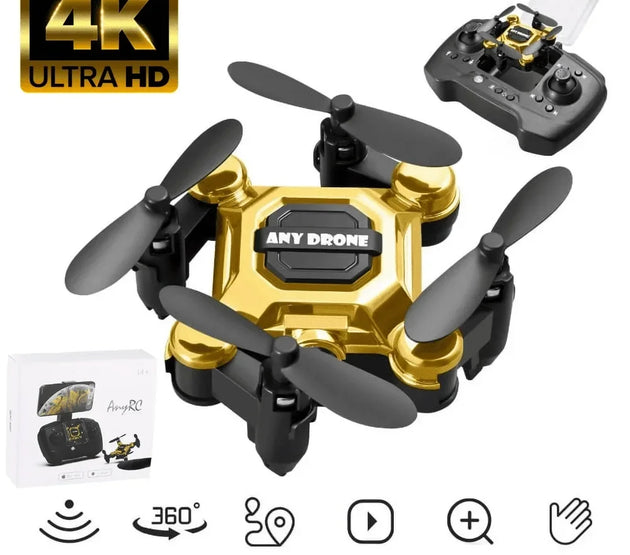 Foldable Mini Drone with 4K Camera, RC Drone for Kids and Adults, FPV Drone Quadcopter with 360 Flip,Trajectory Flight-Gold