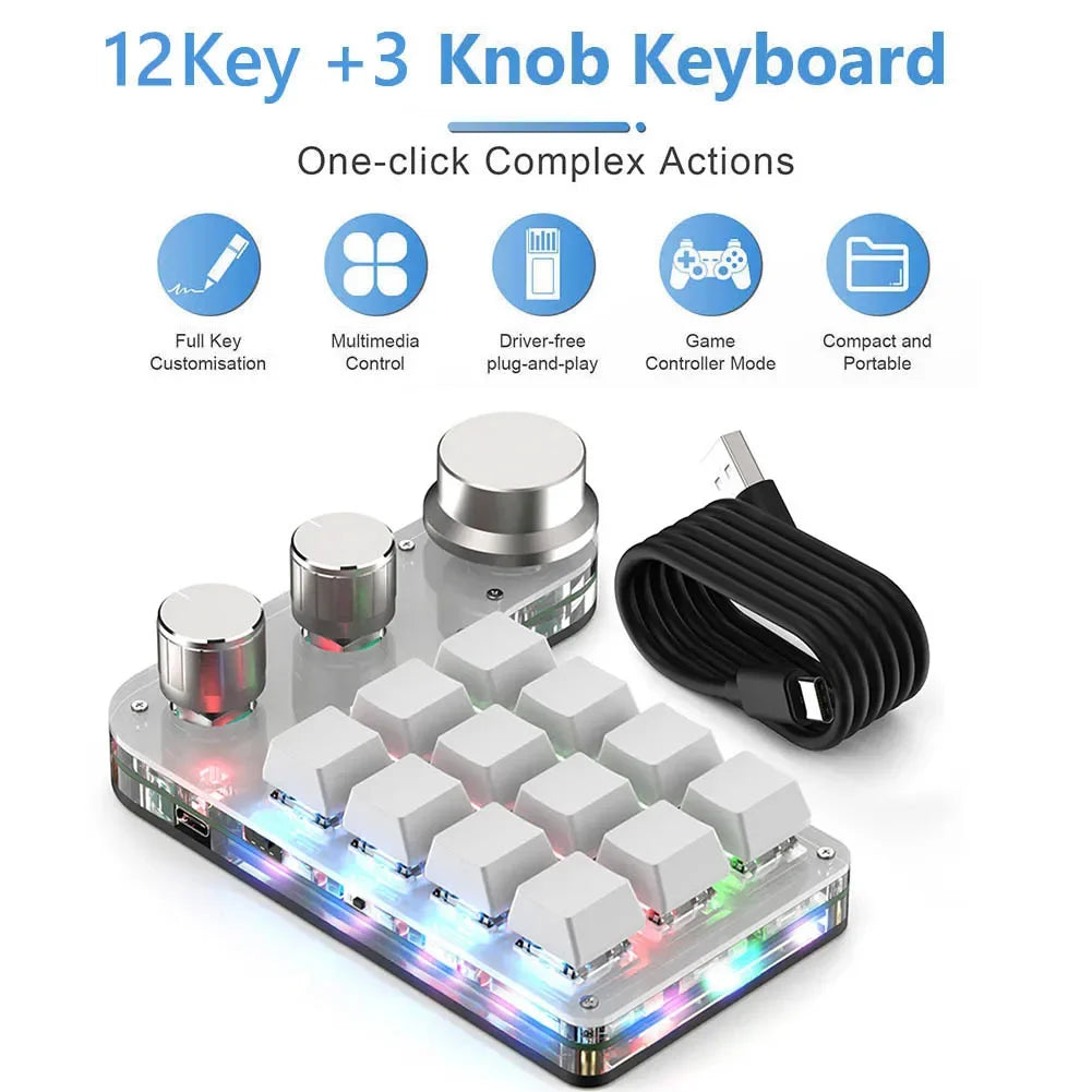 Programming Macro Custom Knob Keyboard RGB 12 Key Copy Paste Mini Button Photoshop Gaming Keypad Mechanical Hotswap Macropad