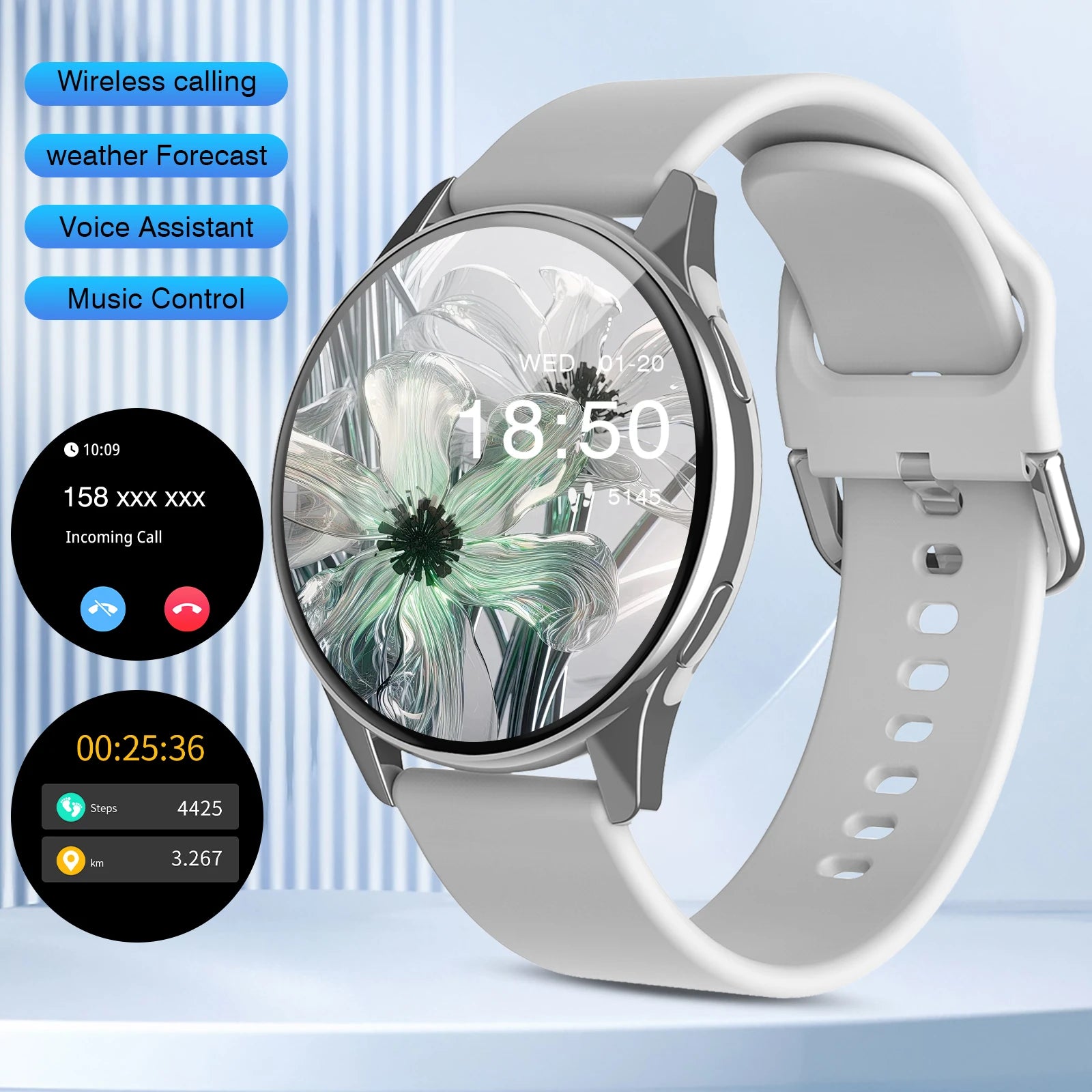 Smartwatch, call reminder/rejection, message reminder view, multi-sport mode, music playback, suitable for men/women