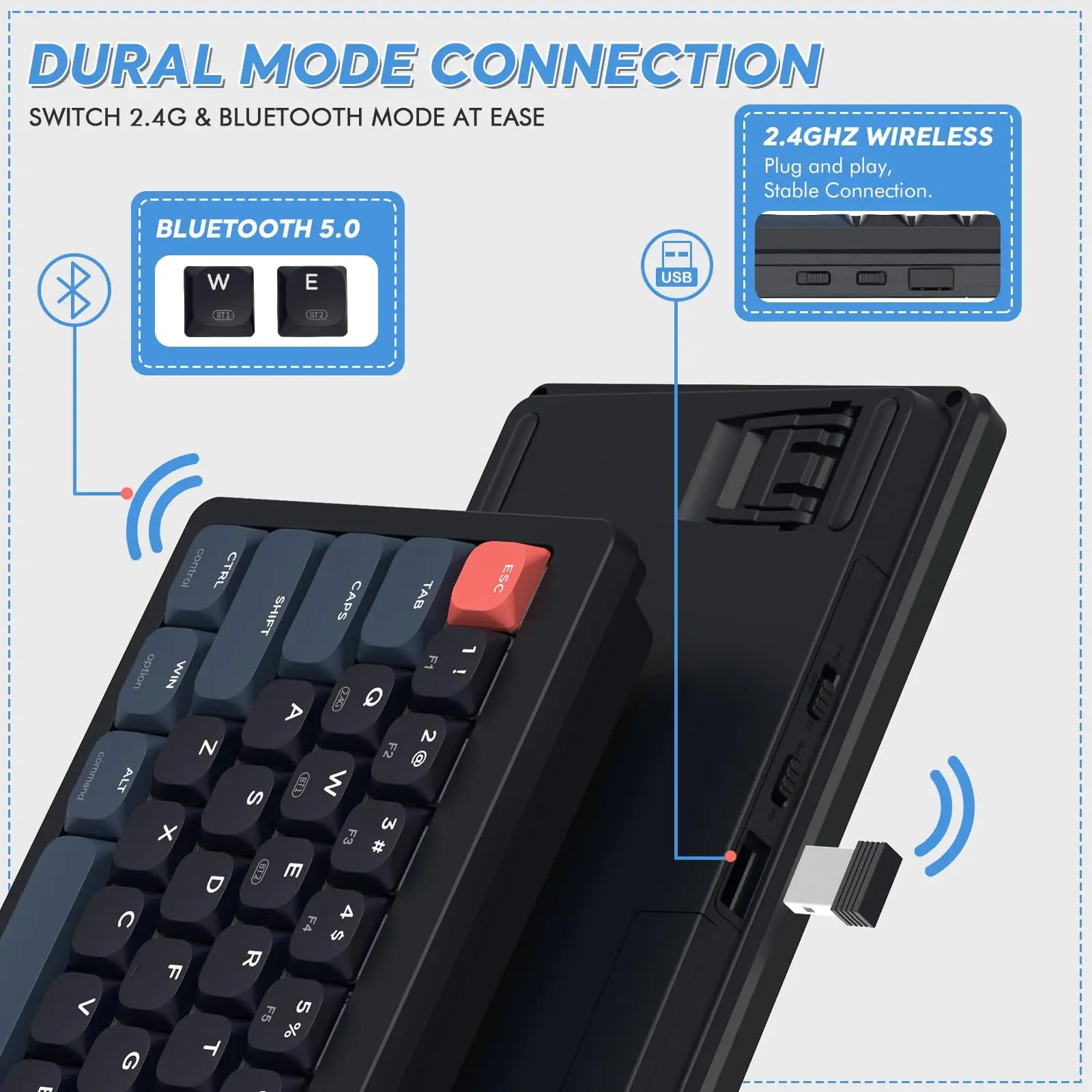 AKL680 Mechanical Keyboard, Wireless Keyboard, Color Match Ultra-Thin Gaming Keyboard, Dual Mode Bluetooth 5.0 & 2.4G