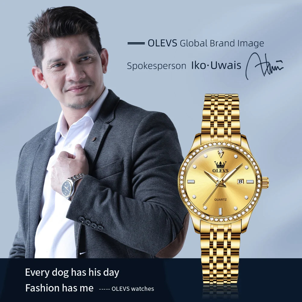 OLEVS Luxury Brand Women's Watches Elegant Gold Fashion Quartz Watch Luminous Versatile Waterproof Female Authentication Watch