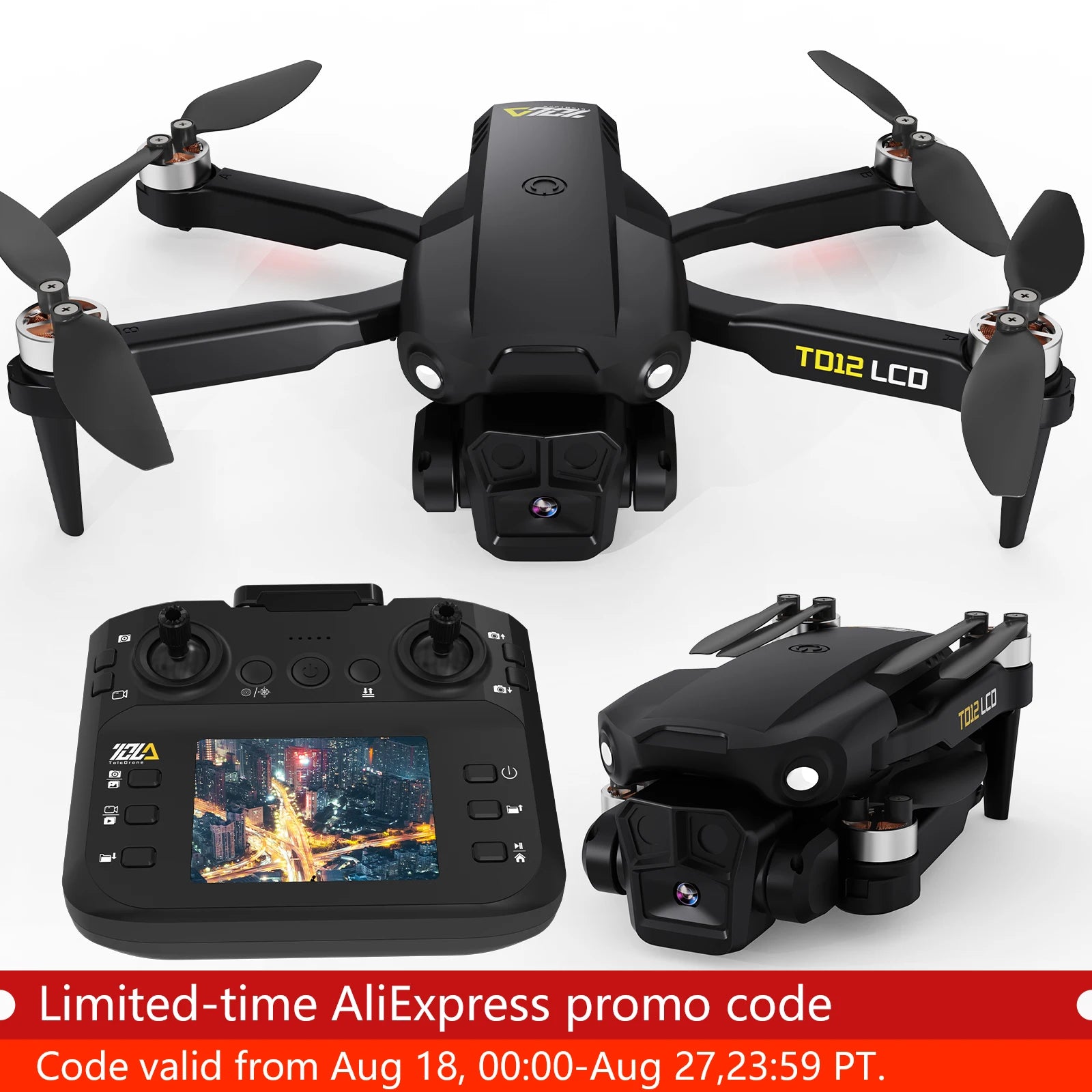 TD12LCD with Motor Brushless Drones with LCD Screen RC Optical Flow Positioning Quadcopter for Beginners