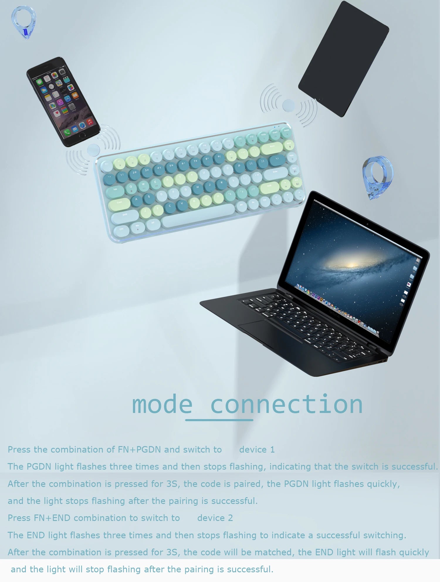 AJAZZK840T wireless mechanical keyboard bluetooth three-mode female office tablet laptop