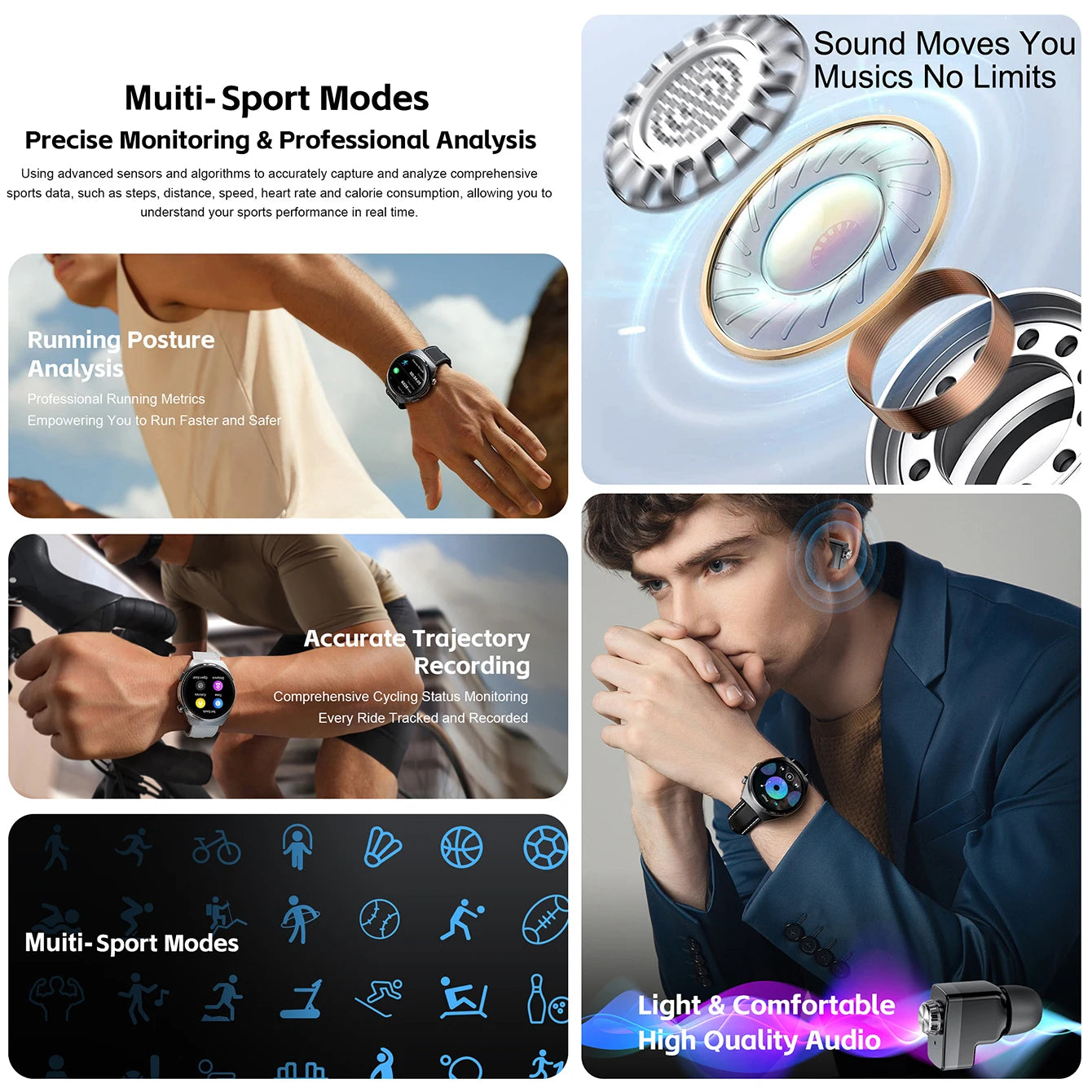 New Men's Smart Watch TWS Earphones 2-in-1 Bluetooth Call Heart Rate Blood Oxygen Sleep Monitoring Smartwatch Women For Huawei
