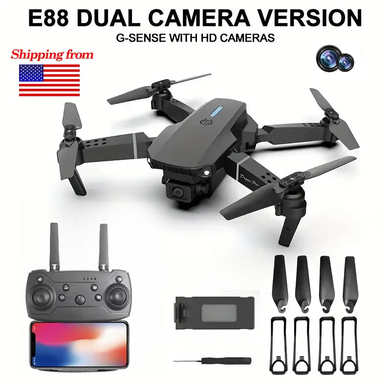 E88Pro 4K FPV Drone 1080P HD Camera Portable Foldable Design Stable Height Hold  Best Christmas Gift Professional RC Aircraft