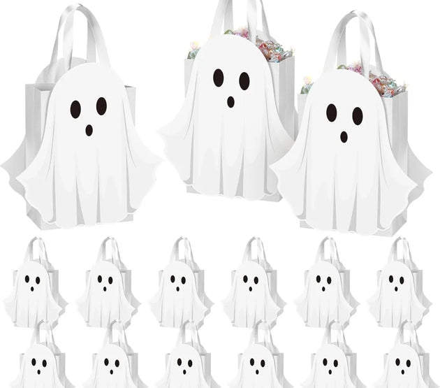 24 pcs halloween ghost paper gift bags party favor bags with handle for trick-or-treat candy goodie pastel for halloween spooky