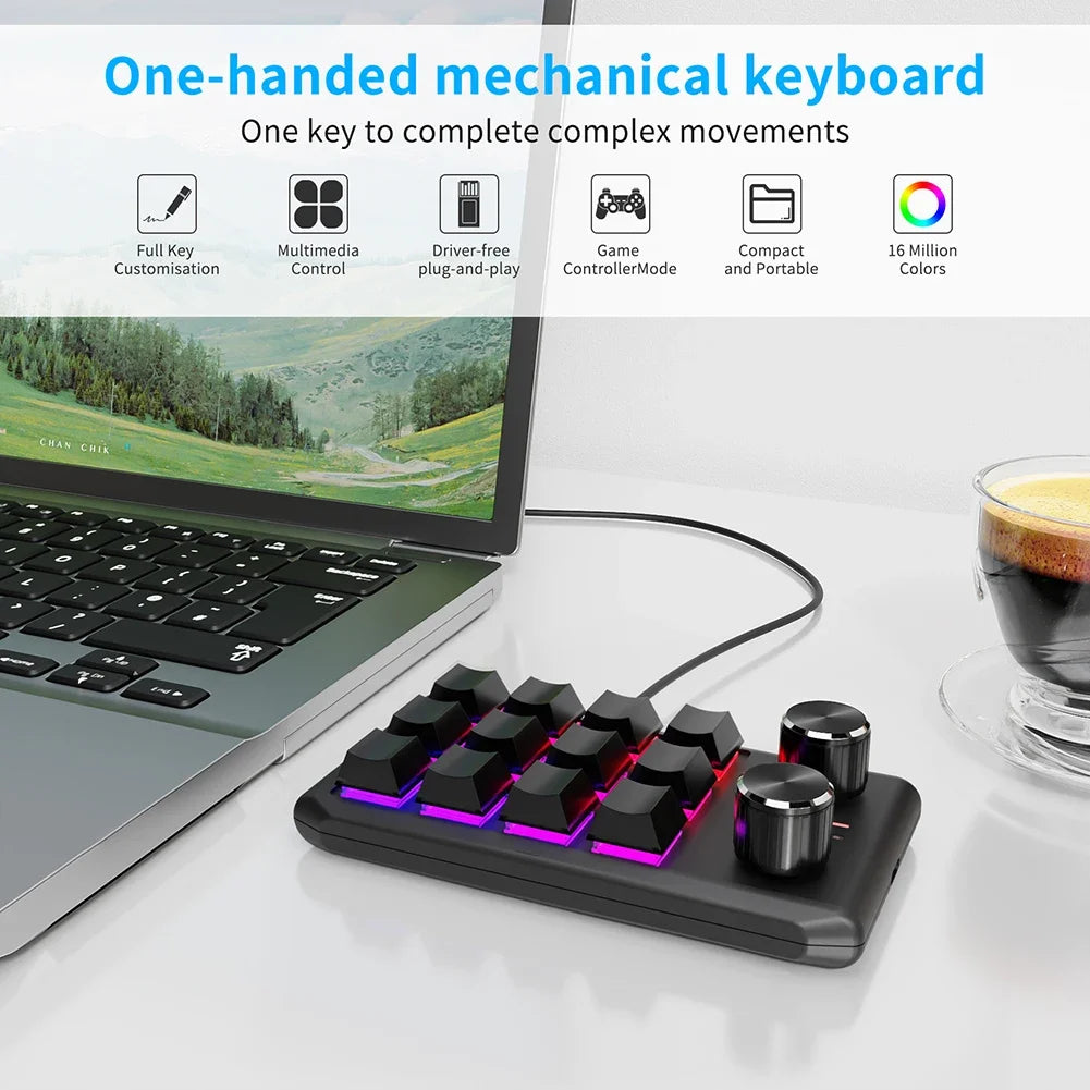 Programming Macro Custom Knob Keyboard RGB 12 Key Copy Paste Mini Button Photoshop Gaming Keypad Mechanical Hotswap Macropad