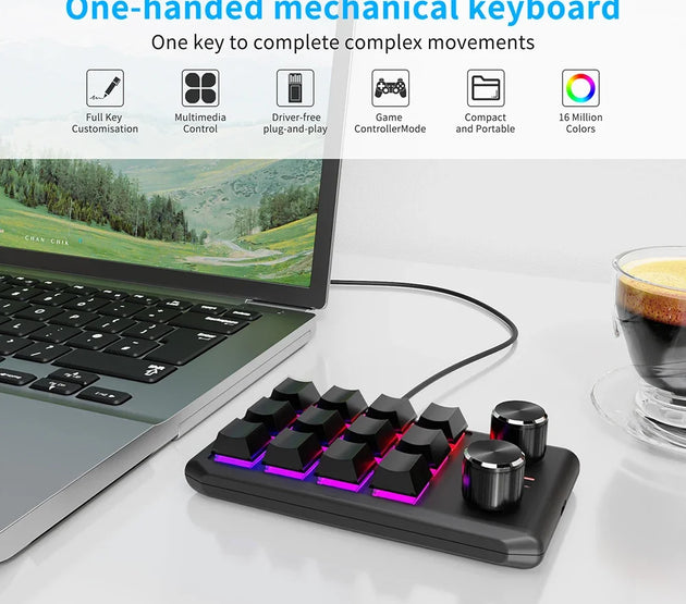 Programming Macro Custom Knob Keyboard RGB 12 Key Copy Paste Mini Button Photoshop Gaming Keypad Mechanical Hotswap Macropad