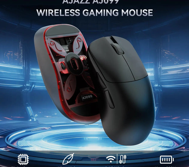 Ajazz AJ099 Superlight Wireless Gaming Mouse, Ergonomic 54g Ultra Lightweight 2.4Ghz/Wired Mouse, PAW331112K DPI for Win/MAC