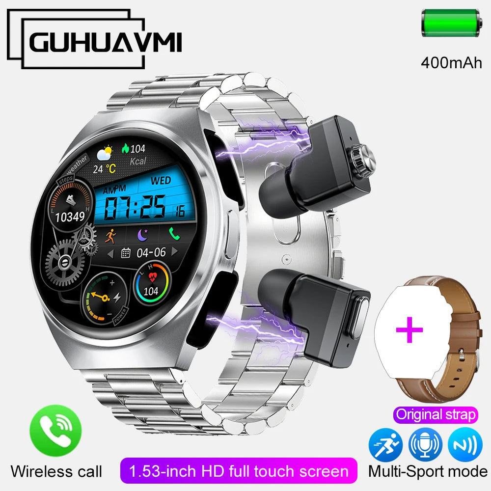 New Men's Smart Watch TWS Earphones 2-in-1 Bluetooth Call Heart Rate Blood Oxygen Sleep Monitoring Smartwatch Women For Huawei