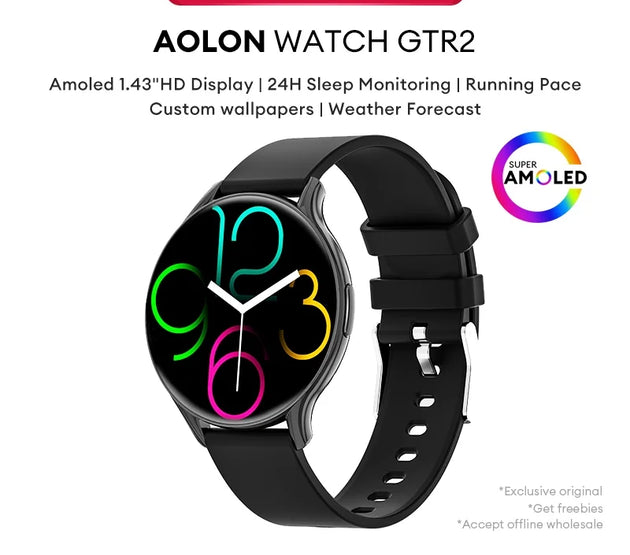 Aolon GTR2 Smart Watch 1.43-inch AMOLED Screen Bluetooth Call Blood Oxygen & Heart Rate 24H Precise Sleep Sport Smartwatchs