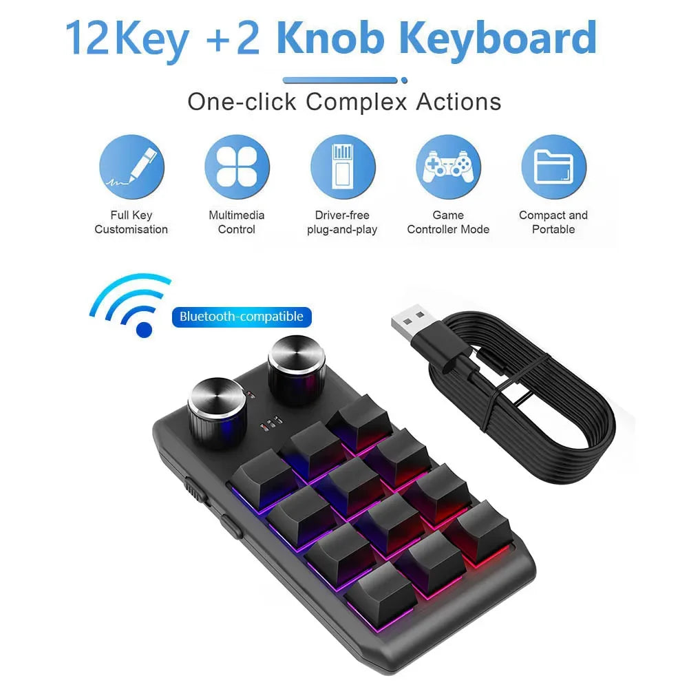 Programming Macro Custom Knob Keyboard RGB 12 Key Copy Paste Mini Button Photoshop Gaming Keypad Mechanical Hotswap Macropad