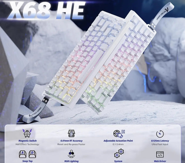 ATTACK SHARK X68 HE Rapid Trigger Mechanical Gaming Keyboard 60% Wired with Adjustable Actuation,Hall Effect Magnetic Switch,8KH