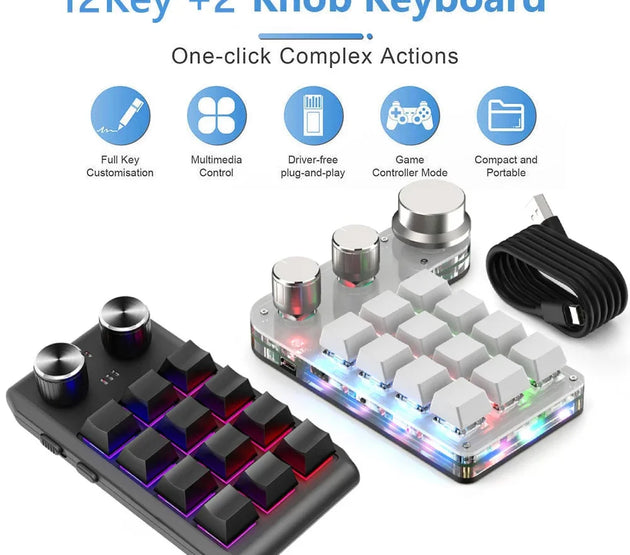 Programming Macro Custom Knob Keyboard RGB 12 Key Copy Paste Mini Button Photoshop Gaming Keypad Mechanical Hotswap Macropad
