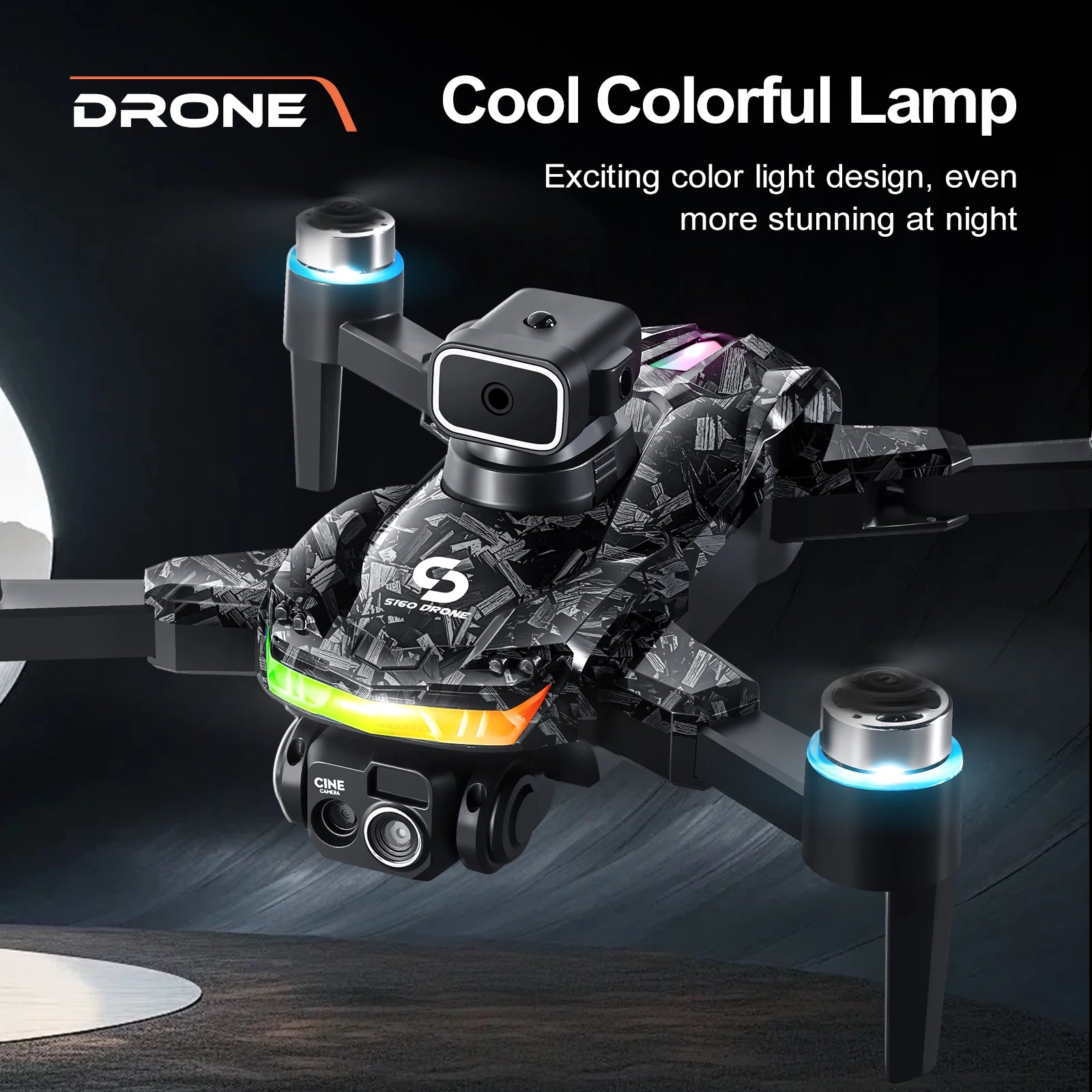 S160 Color LED Drone Professional 4K HD EIS Dual Camera with Screen Quadcopter Optical Flow Brushless Drone Toy