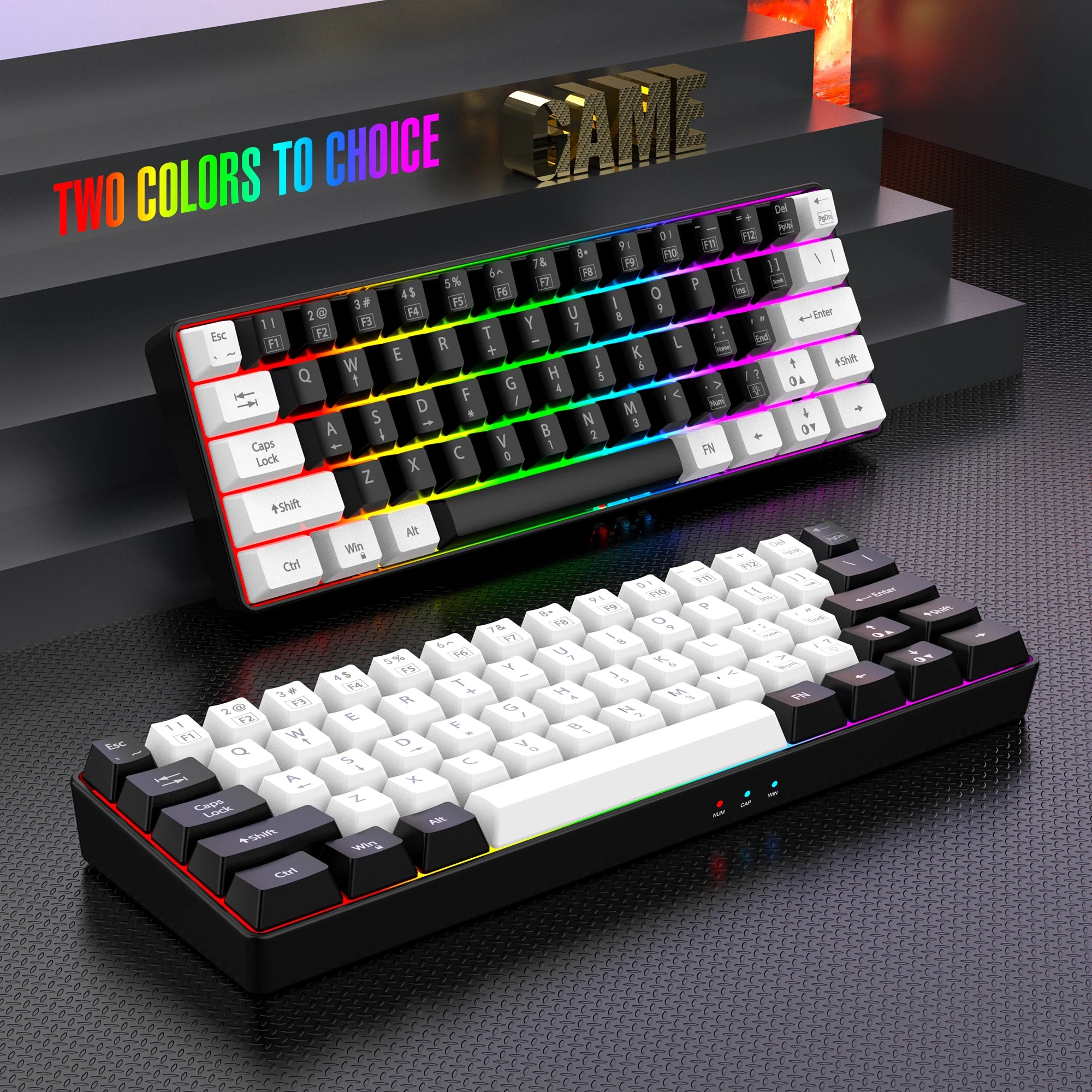 60% wired game keyboard, RGB backlit ultra-small keyboard, waterproof portable, computer/MAC game keyboard