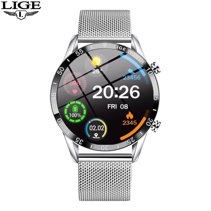 LIGE Stainless Steel Smart Watch Wrist Watch Mature Men Luxury Men Sport Fitness Bluetooth Call Mature Men's Smartwatch Outdoors