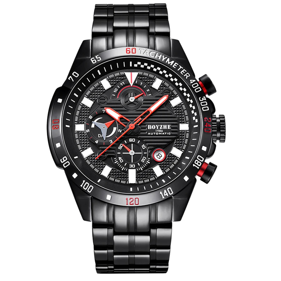 BOYZHE mechanical watch, multi-functional fully automatic mechanical watch, skeleton calendar business watch, waterproof men's w