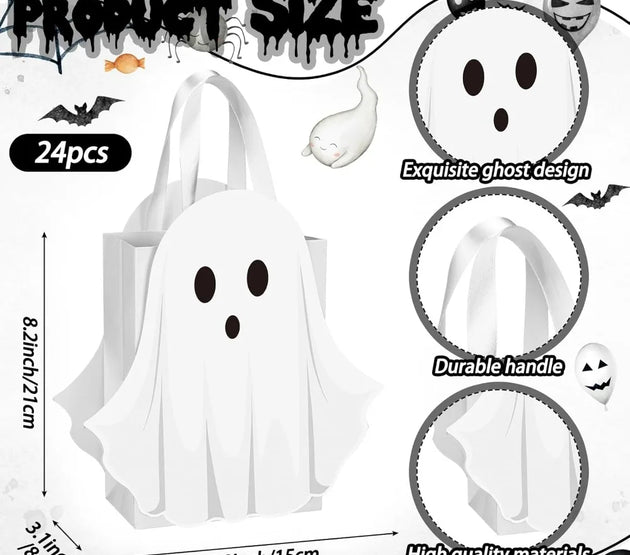 24 pcs halloween ghost paper gift bags party favor bags with handle for trick-or-treat candy goodie pastel for halloween spooky