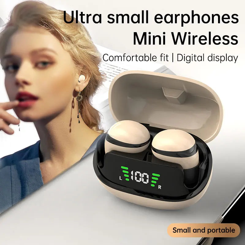 Beige Mini13 Display Sleep Earbuds Sleepers Invisible Smallest Wireless Bluetooth Earphones Hidden Headset Small Ears Earbuds