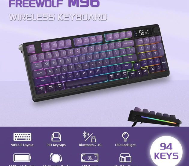 MAMBASNAKE x FREEWOLF M96 Wireless Gaming Keyboard Creamy Membrane with Rainbow Backlight