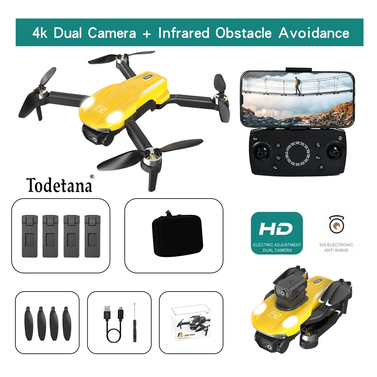 F2 4K Ultra HD Drone Tracking Intelligent Flight Modes Long Battery Life Foldable Design for Travel Aerial Photography