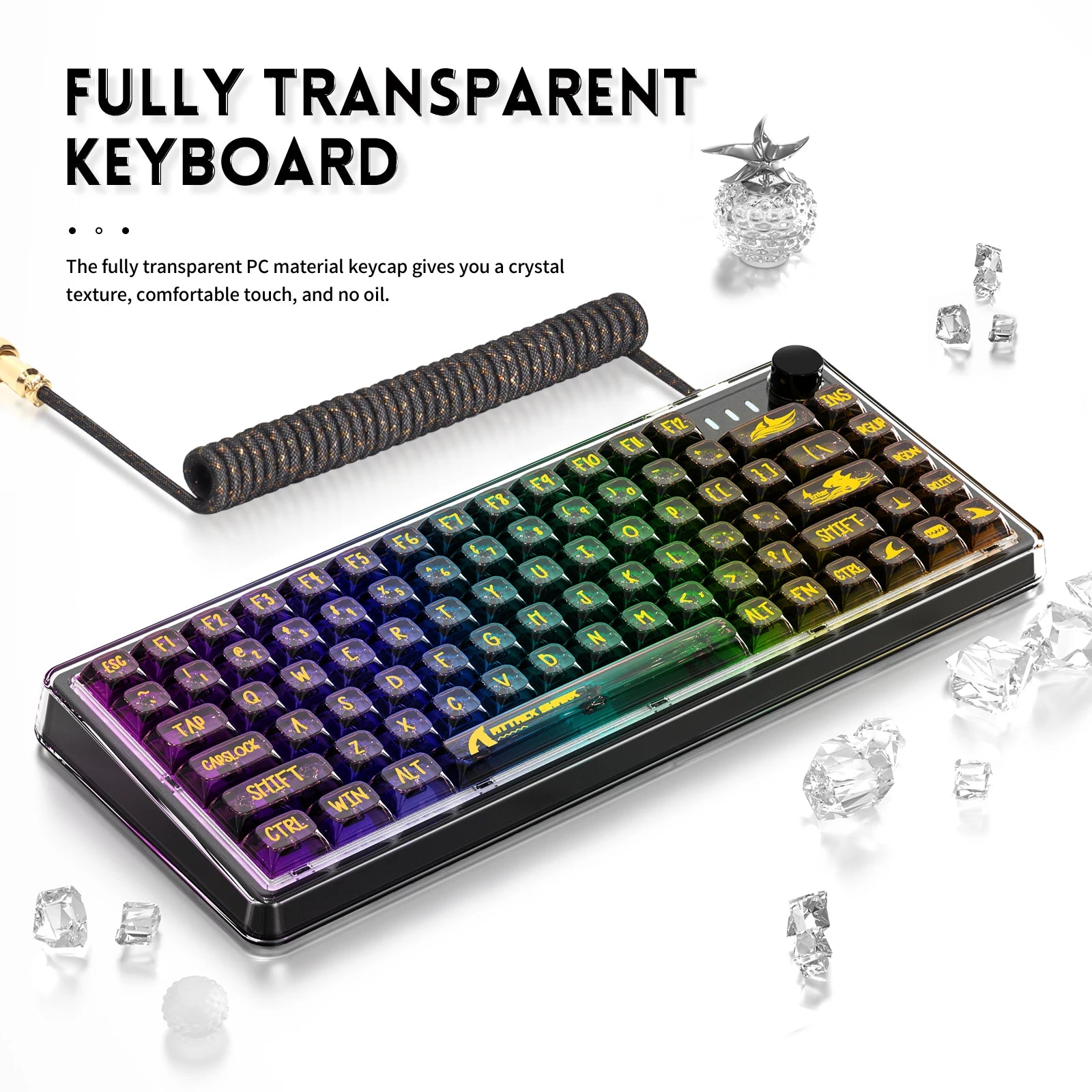 ATTACK SHARK K75 75% TKL Mechanical Gaming Keyboard, BT5.0/2.4G/USB-C,RGB,Transparent Gasket with Knob, Hot-Swap, 4000mAh
