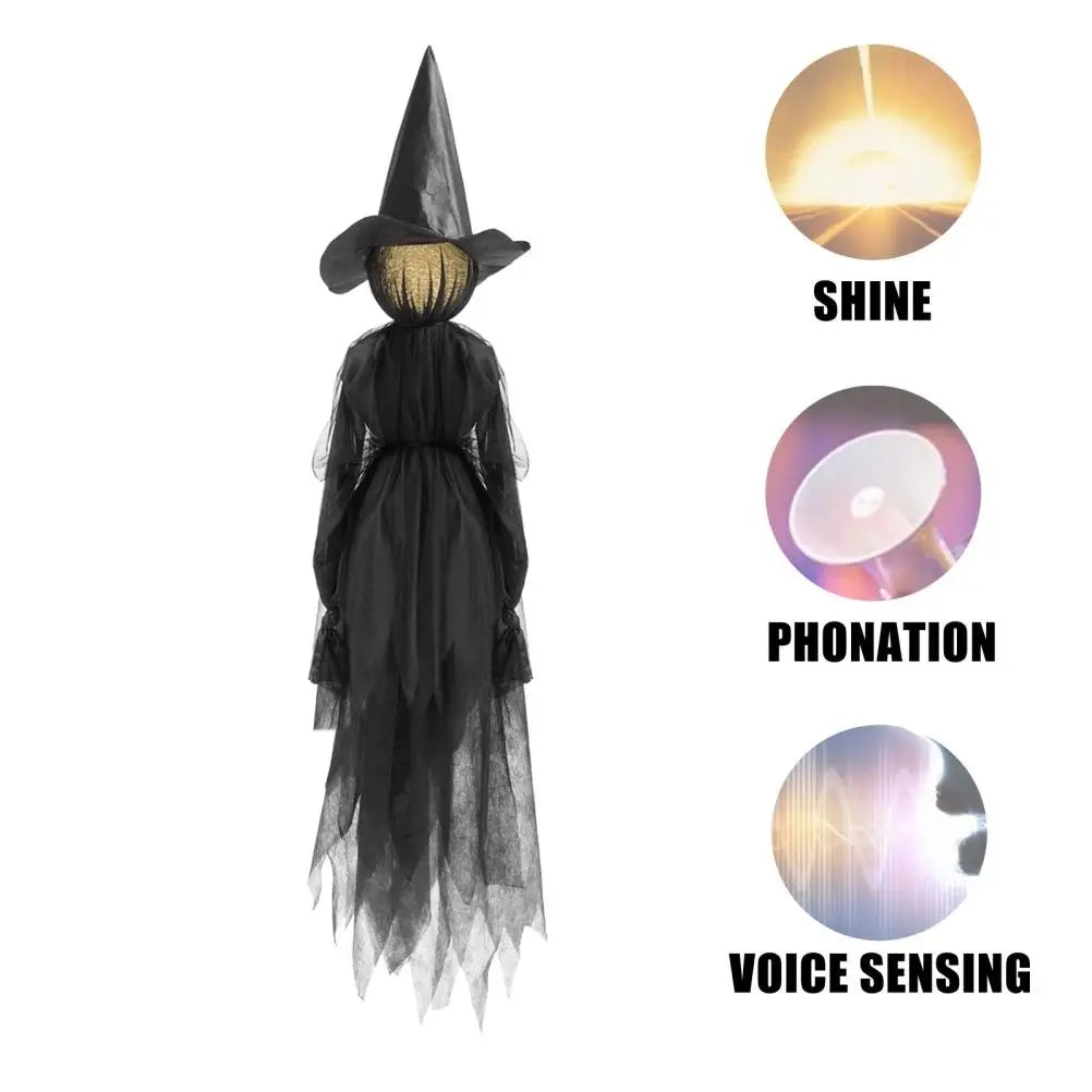 Halloween Creepy Witch Wizard with 7 Colors LED Lights Holding Hands Screaming Witches with Sound Activated Sensor Halloween Out