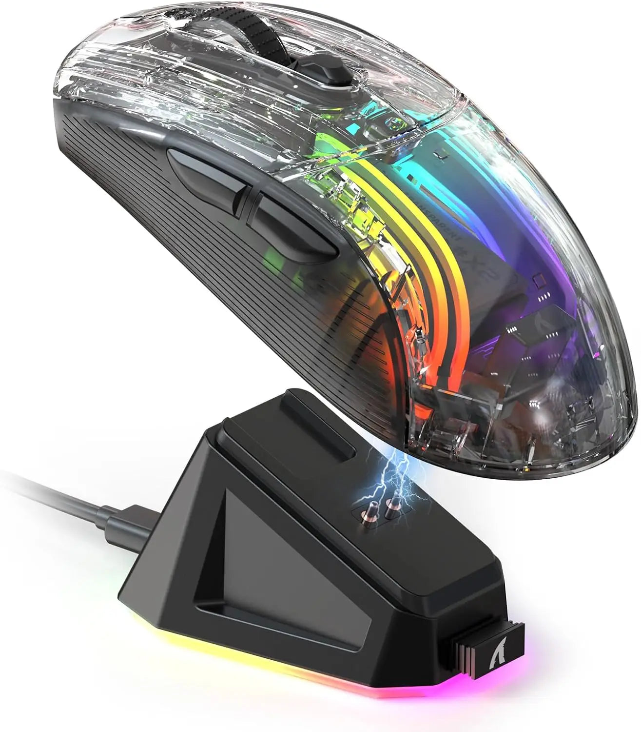 ATTACK SHARK X2Pro Wireless Gaming Mouse with RGB Charging Dock,Tri-Mode Mute Mouse RGB Backlit,Transparent Shell,PixArt 3212