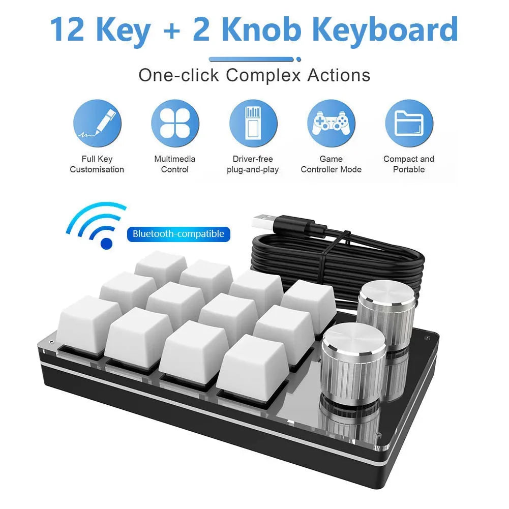 Programming Macro Custom Knob Keyboard RGB 12 Key Copy Paste Mini Button Photoshop Gaming Keypad Mechanical Hotswap Macropad
