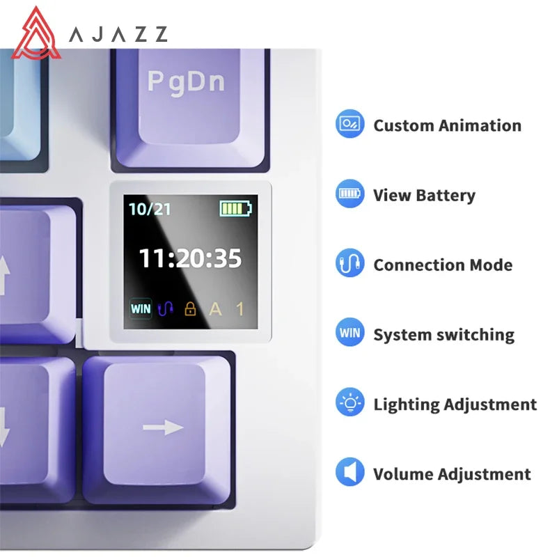 AJAZZ AK820/AK820Pro Mechanical Keyboard TFT Screen Multifunctional Knob Gaming Keyboard Wired/2.4GHz/BT Connect PC Keyboard