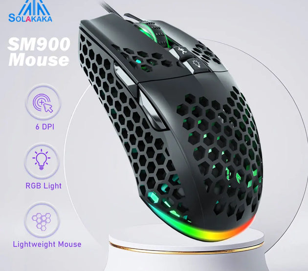 SM900 Wired Gaming Mouse Low Latency 12800 DPI 7 Buttons Macro Software Honeycomb Mice for PC Laptop