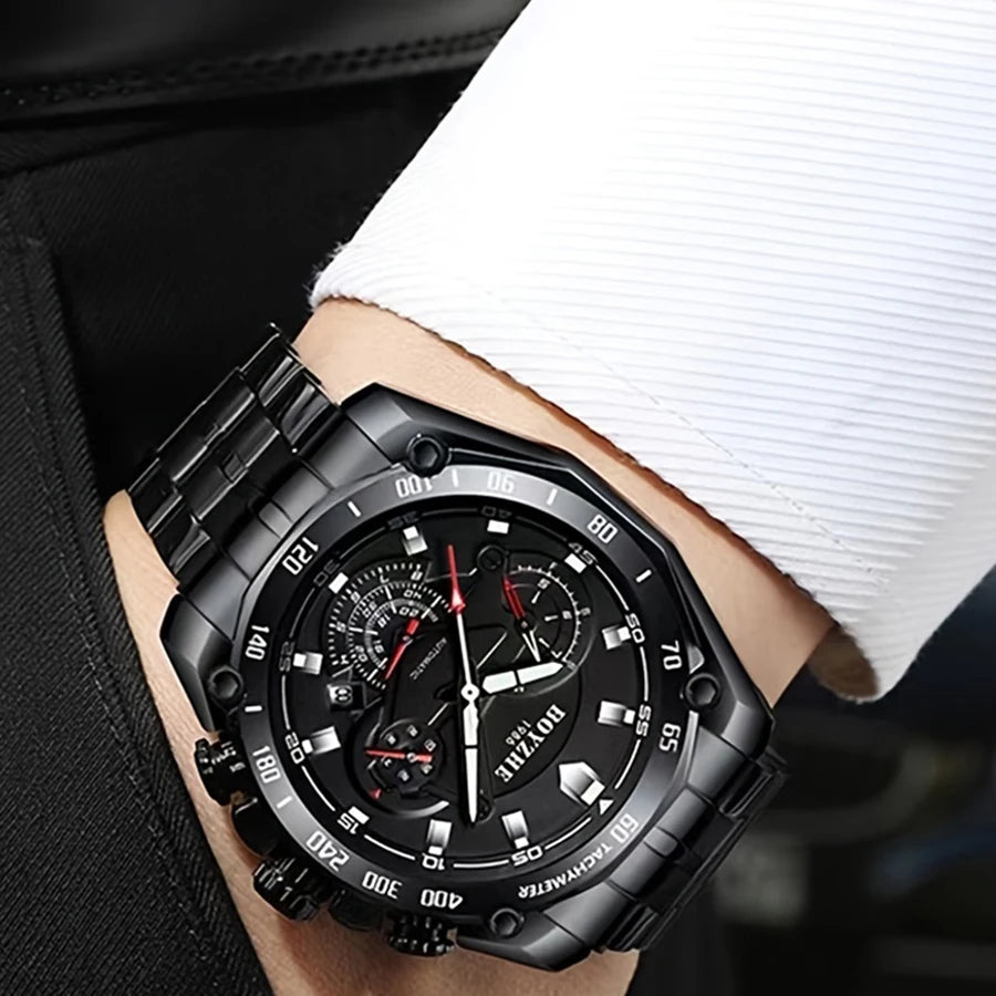 BOYZHE men's watches: Fully automatic mechanical watches, multi-functional men's watches, transparent case back men's mechanical