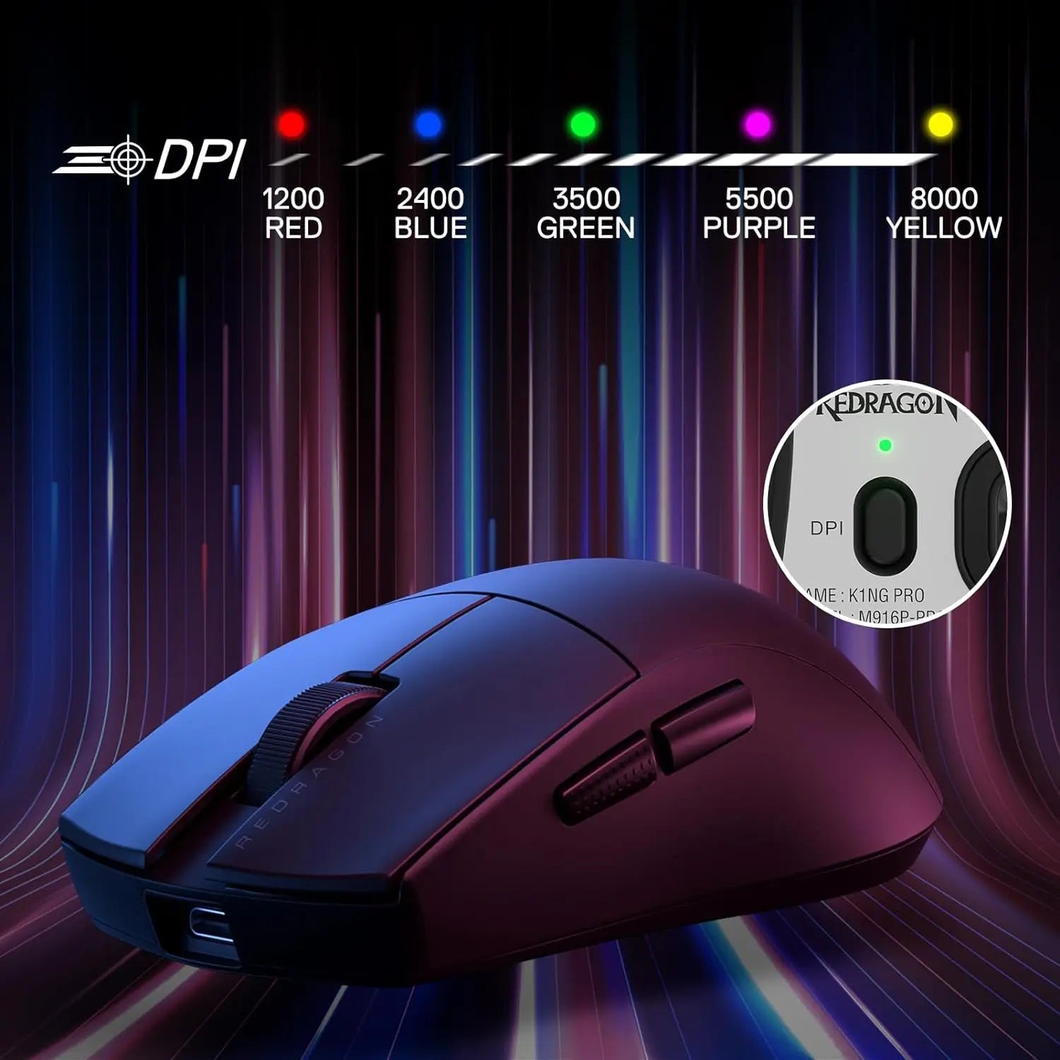 Redragon M916 Wireless Gamer Mouse, 49G Ultra-Light 8K DPI 2.4G Wireless Gaming Mouse w/Ergonomic Natural Grip Build