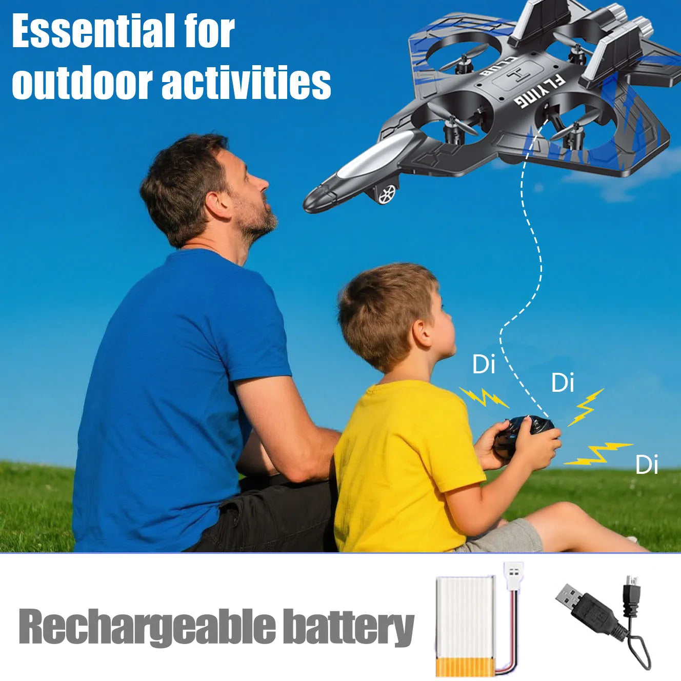 Fighter Jet Style Drone, 1800mAh USB Charging, 2.4GHz Remote Control, Easy Fly for Beginners, Christmas and Halloween Gifts