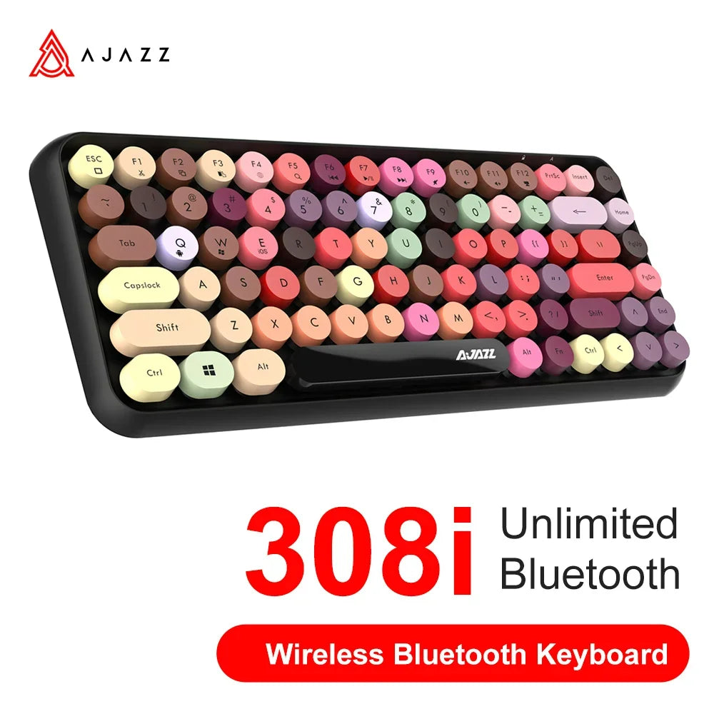 Ajazz 308I Wireless Keyboard 84 Keys Round Keycap Bluetooth Keyboard Portable 2.4GHz Numeric Keypad for Tablet Laptop Android