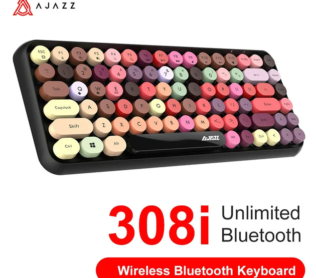Ajazz 308I Wireless Keyboard 84 Keys Round Keycap Bluetooth Keyboard Portable 2.4GHz Numeric Keypad for Tablet Laptop Android