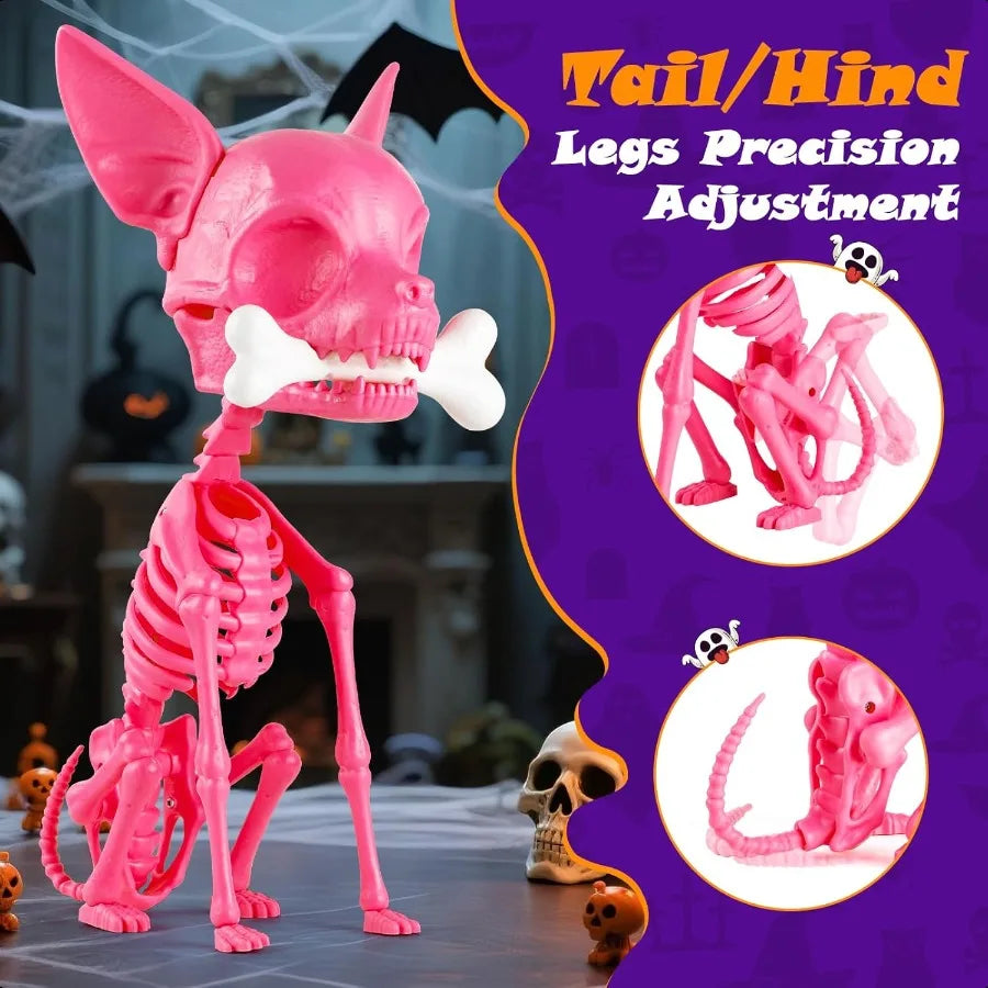 Halloween Skeleton Dog Decor 15inch Pink Cute Puppy Bones Realistic ABS Animal Skeleton for Outdoor Indoor Graveyard Party Disp