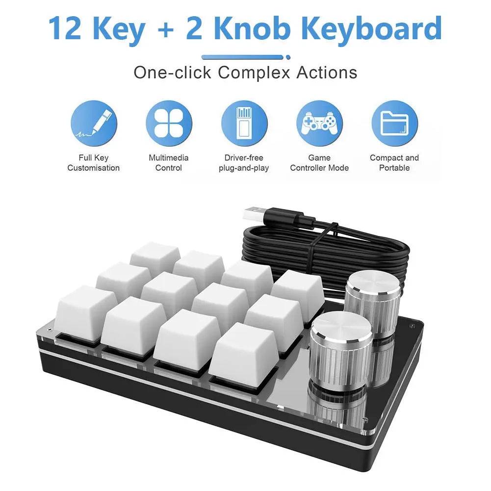 Programming Macro Custom Knob Keyboard RGB 12 Key Copy Paste Mini Button Photoshop Gaming Keypad Mechanical Hotswap Macropad