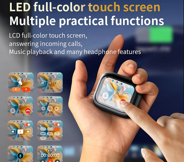 Active Noise Cancelling Earbuds ANC with Smart Touch Screen, TWS True Wireless Ear Buds Earphones for iPhone Android