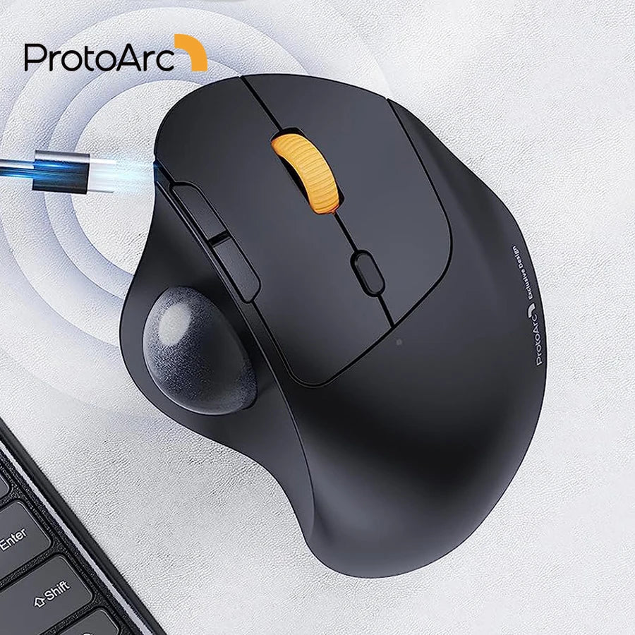 ProtoArc EM04 Trackball Mouse Wireless Rechargeable Ergonomic Vertical Bluetooth Mice for Computer PC iPad Mac Windows Android