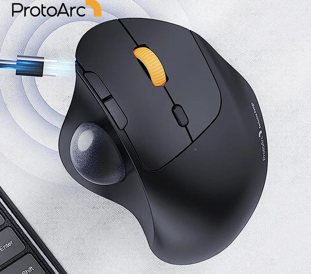 ProtoArc EM04 Trackball Mouse Wireless Rechargeable Ergonomic Vertical Bluetooth Mice for Computer PC iPad Mac Windows Android
