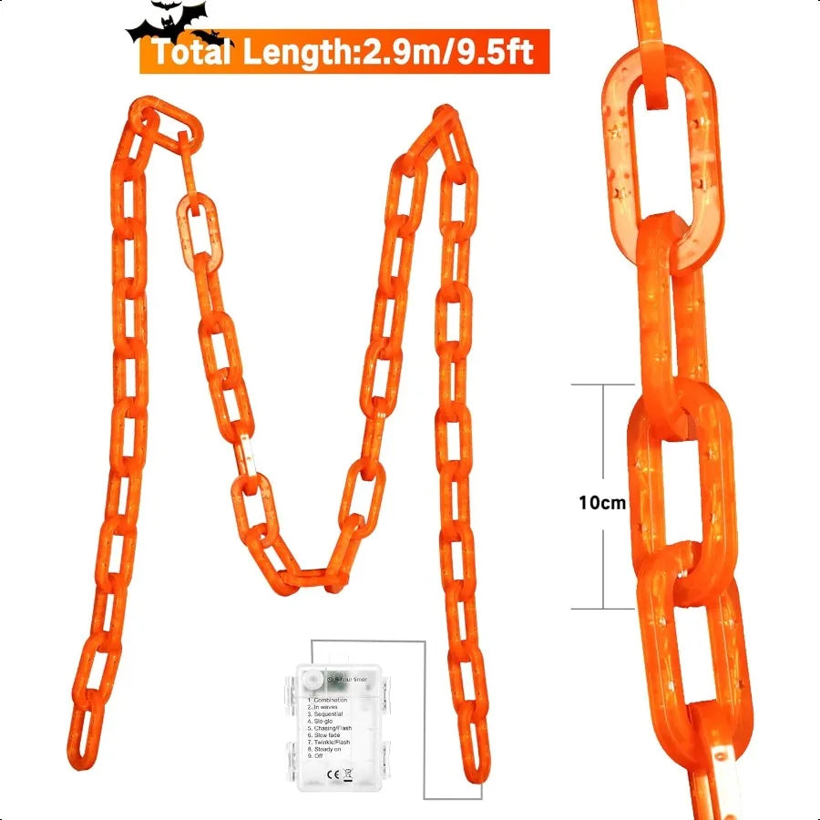 Joomer Chain Lights Halloween Decorative Battery Operated 10 FT 160 LED Waterproof String Lights with Timer Function 8 Lighting