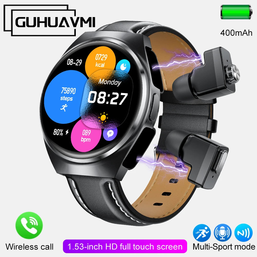 New Men's Smart Watch TWS Earphones 2-in-1 Bluetooth Call Heart Rate Blood Oxygen Sleep Monitoring Smartwatch Women For Huawei