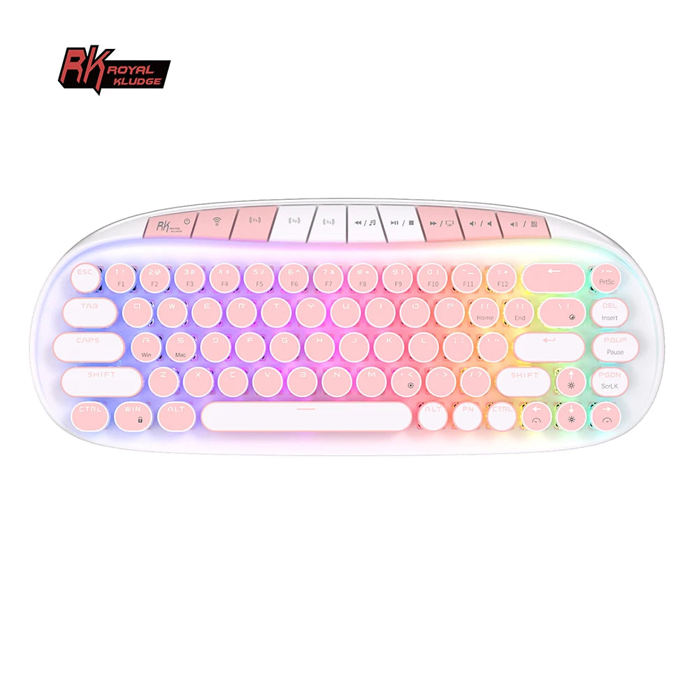 ROYAL KLUDGE RK ROUND Retro Punk Mechanical Keyboard 2.4G Wireless Bluetooth USB 68 Keys RGB Hot Swap Typewriter Gamer Keyboard