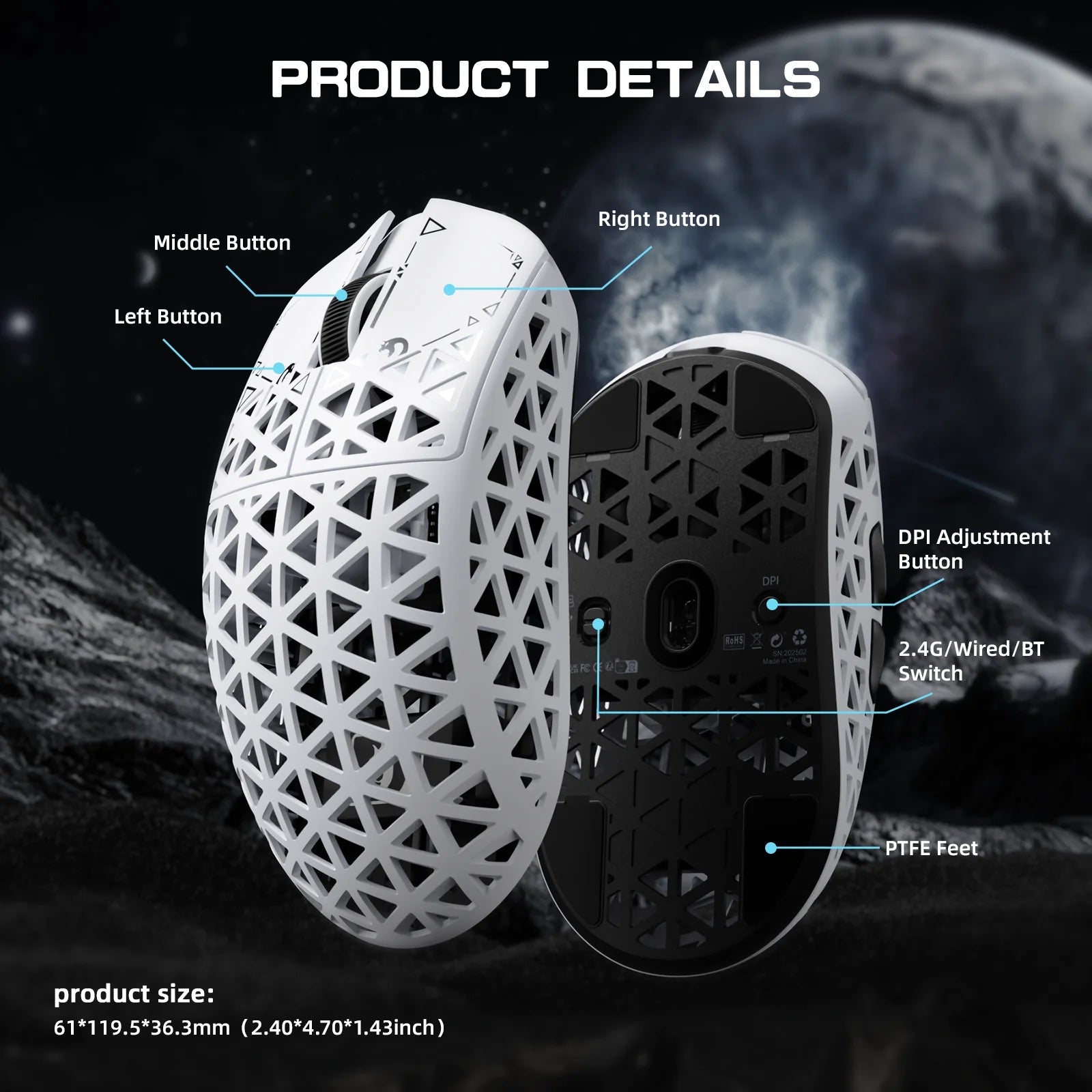 MAMBASNAKE M5 Ultra Wireless Gaming Mouse,39g Carbon Fiber,42K DPI PAW3950 Sensor,8KHz Polling Rate,Tri-Mode Mouse with Griptape