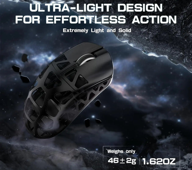 Attack Shark R3 Wireless Gaming Mouse,PAW3395 Up to 26K DPI 8KHz Return Rate,Magnesium Alloy 46G Ultralight Hollowed Design, Tri