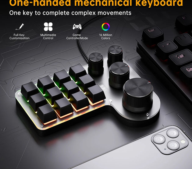 12 Keys 4 Knobs Mechanical Gaming Keyboard USB Wired/Bluetooth-Compatible Programming Macro Keyboard DIY Custom Hot-swap Keypad